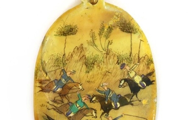 A Persian hand painted miniature pendant