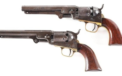 (A) RARE PAIR OF VERTICAL CASED COLT MODEL 1849 POCKET PERCUSSION REVOLVERS.
