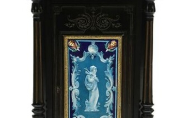 A RENAISSANCE REVIVAL CABINET WITH MAJOLICA C 1900