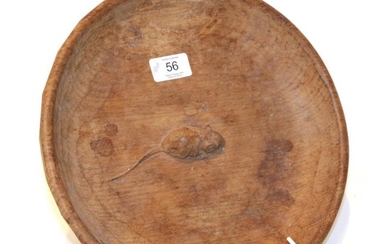 A Robert Mouseman Thompson Yorkshire oak fruit bowl with carved...