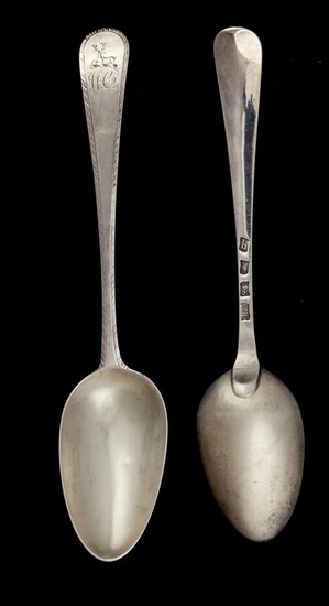 A SET OF SIX GEORGE III SILVER TABLESPOONS Feather Edge pat...