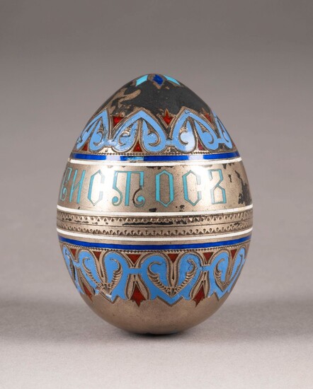 A SILVER AND CHAMPLEVÉ ENAMEL EGG
