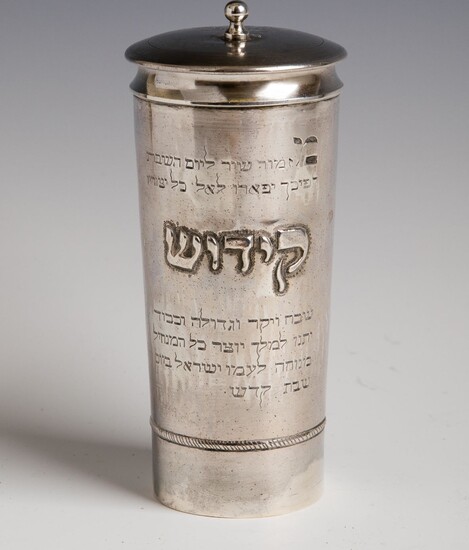 A STERLING SILVER COVERED KIDDUSH CUP. Probably Israel