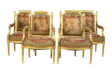 A Set of Four Louis XVI Style Giltwood Fauteuils with