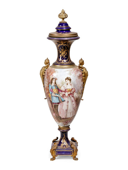 A Sèvres Style Gilt Metal Mounted Porcelain Covered Urn