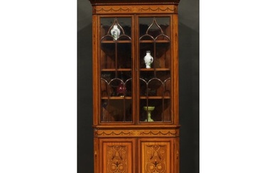 A Sheraton Revival satinwood banded mahogany and marquetry f...
