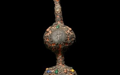 A Silver and Hardstone Mounted Double Gourd
