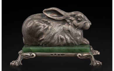 A Silver and Nephrite Rabbit-Form Paperweight in the Manner of Fabergé, (late 20th century)