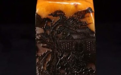 A TIANHUANG STONE SEAL CARVED WITH FIGURE STORY