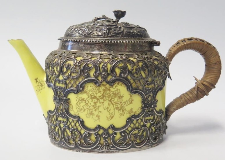 A Victorian Silver Mounted Crown Staffordshire Teapot, the p...