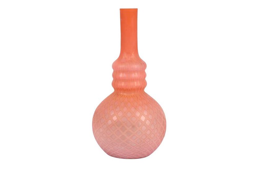A Victorian pink quilted satin cased glass vase by Thomas Webb of Stourbridge