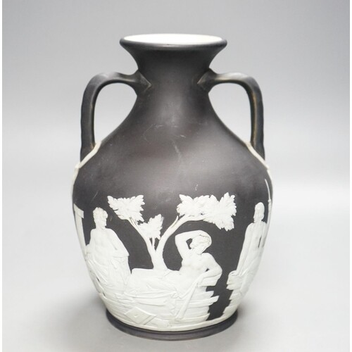 A Wedgwood black Jasper ware copy of the Portland vase, firs...