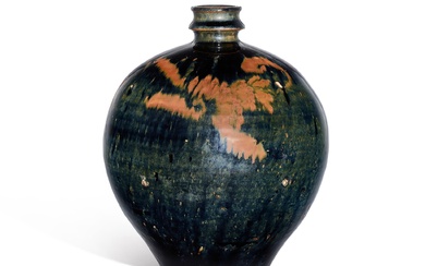 A black-glazed russet-splashed jar, Jin dynasty 金 黑釉鏽斑吐魯瓶