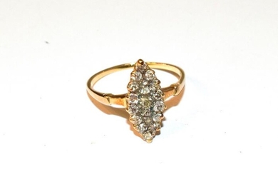 A diamond navette ring, set throughout with old cut diamonds,...