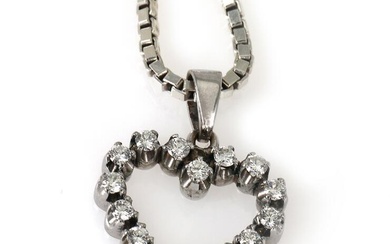 A diamond pendant set with numerous brilliant-cut diamonds, mounted in 14k white...