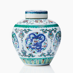 A fine and rare doucai ‘Dragon’ jar and a cover