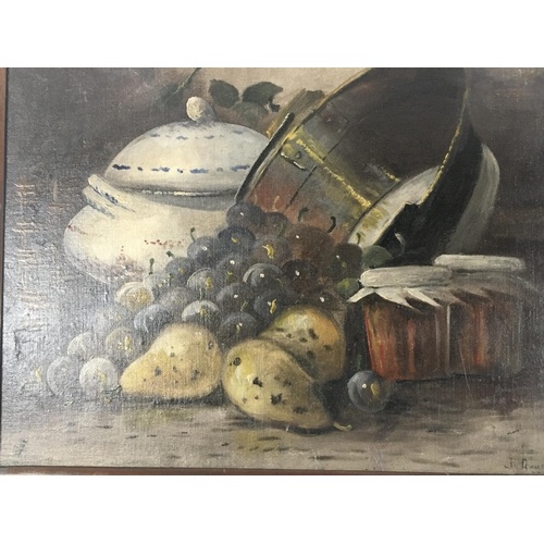 A framed 20th century French oil painting on board still lif...
