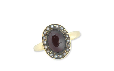 A garnet and seed-pearl ring