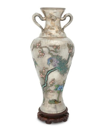 A large Chinese silver and cloisonne enamel vase, Wang