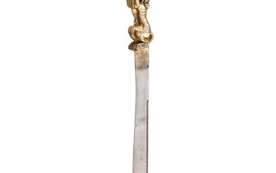 A large Italian hunting knife with fire-gilt lion handle, Venice, circa 1600