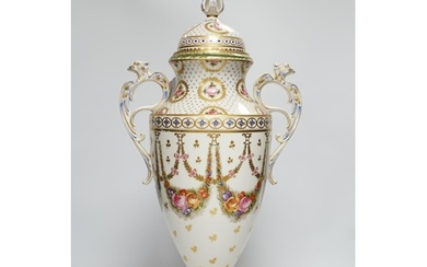 A large Sevres style vase and cover, 52cm high