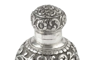 A late 19th century Anglo-Indian silver scent bottle, of globular...