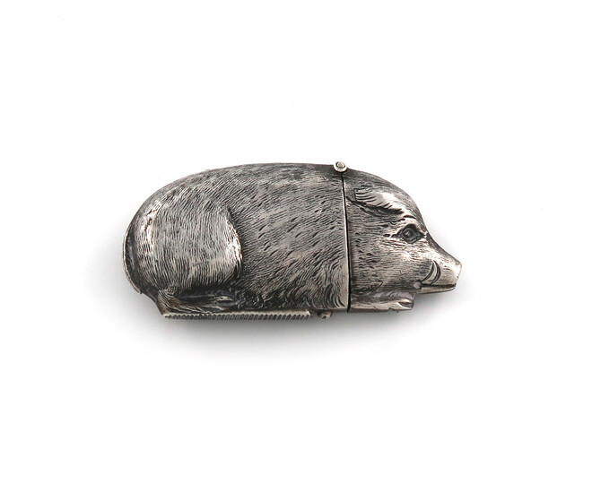 A late-Victorian novelty silver boar vesta case