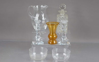 A lead crystal jug with a writhen body