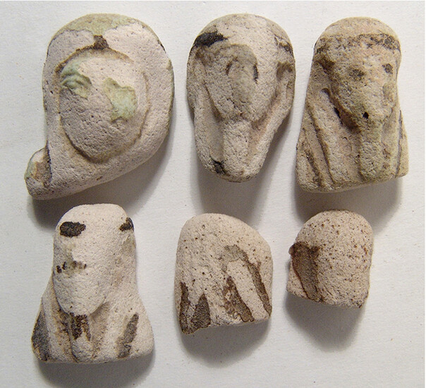 A lot of 6 Egyptian faience heads from ushabtis