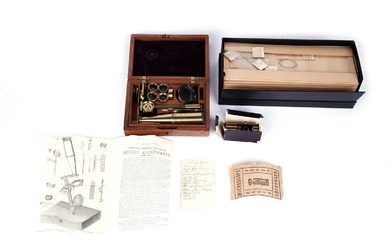 A mid-19th Century Improved Compound and Single Pocket Microscope, and other items