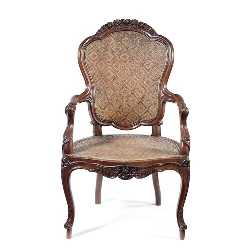 A mid 19th century Chinese export padouk armchair in the Lou...