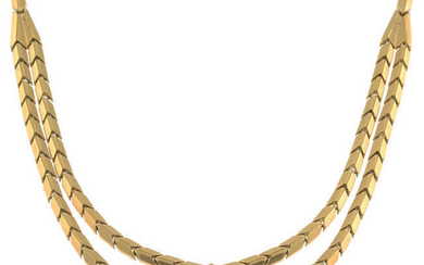 A mid 20th century 18ct gold fancy-link necklace.
