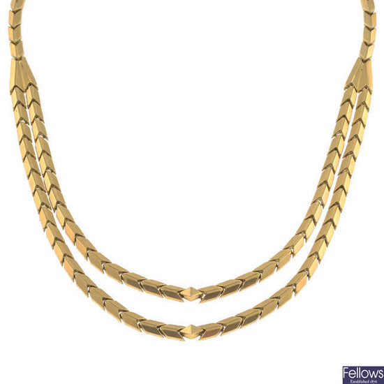 A mid 20th century 18ct gold fancy-link necklace.