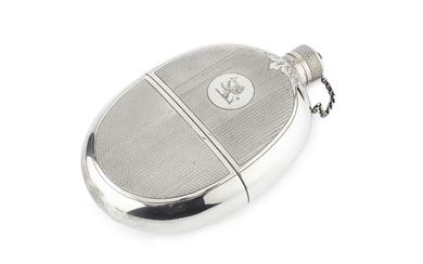 A mid Victorian silver plated hip flask, of oval form...