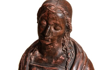A painted plaster bust of a maiden in Renaissance style