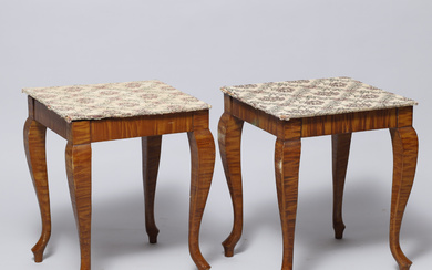 A pair of Art Deco stools with convertible legs, stained birch, first half of 1900's, (2).
