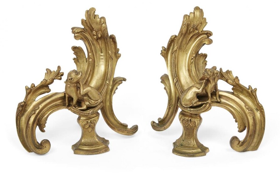 A pair of French Louis XV style ormolu chenets, 19th...