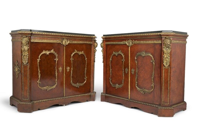 A pair of French bronze-mounted two-door cabinets