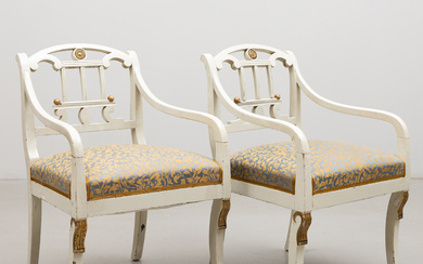 A pair of Karl Johan Lindome armchairs, first half of the 19th century.