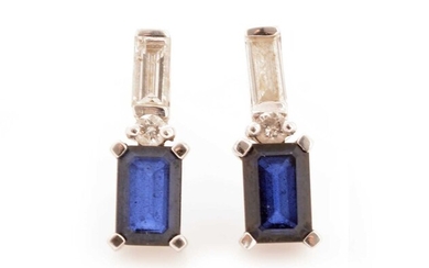 A pair of sapphire and diamond earrings