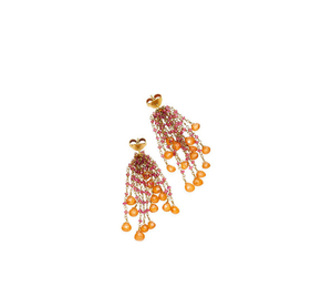 A pair of sapphire and garnet drop earrings