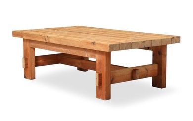A rectangular solid pine coffee table. Manufactured by Christian IV. 1970s. H....