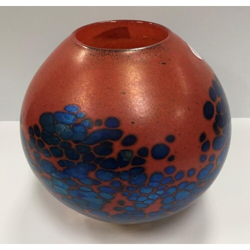 A red and blue mottled vase by Siddy Langley, signed and dat...