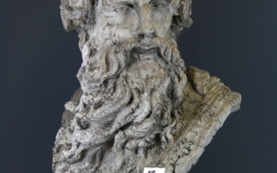 A resin garden bust of a bearded man, H. 69cm.