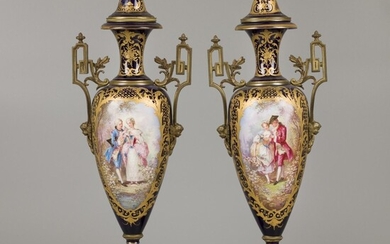 A set of (2) porcelain vases with bronze mounts, Chateau des Tuileries. France, 19th century....