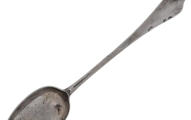A silver dog-nose stuffing spoon, London, c.1705, William Scarlett, with plain rat tail to reverse of bowl, 29.5cm long, approx. weight 3.6oz Provenance: The estate of the late designer, Anthony Powell