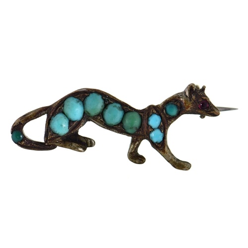 A turquoise set silver gilt animal brooch, early 20th c...