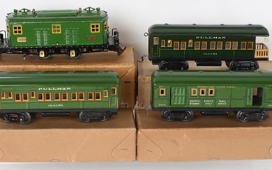 AMERICAN FLYER 3015 ENGINE, & 3 CARS w/ BOXES
