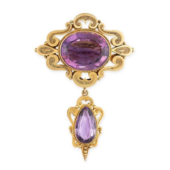 AN ANTIQUE AMETHYST BROOCH, 19TH CENTURY in yellow