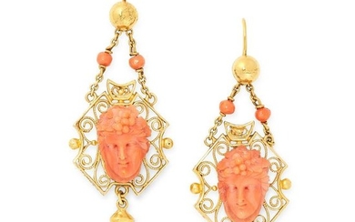 AN ANTIQUE CARVED CORAL DEMI PARURE, 19TH CENTURY in